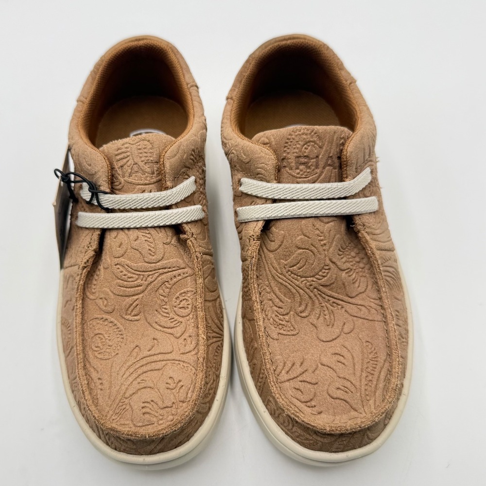 Ariat Hilo Kids Youth 12 Tan Floral Emboss Leather Slip On Shoes NWT